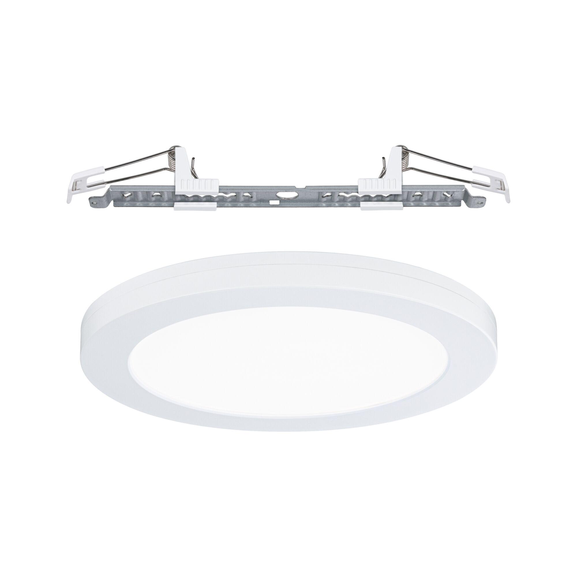 Round white LED recessed panel with metal clip mounts for energy-efficient ceiling lighting