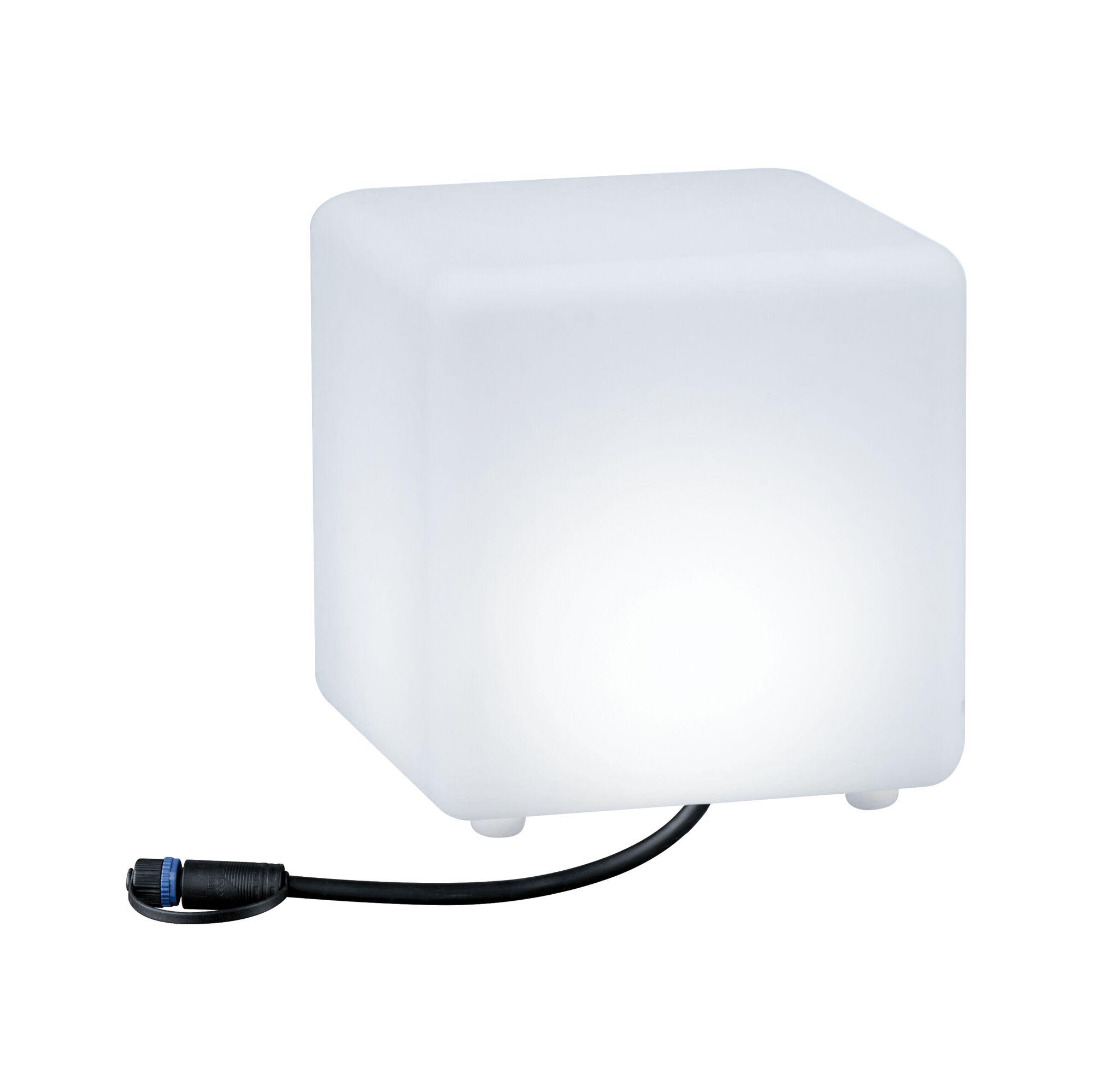 White square LED light cube made of plastic with cable for modern lighting solutions