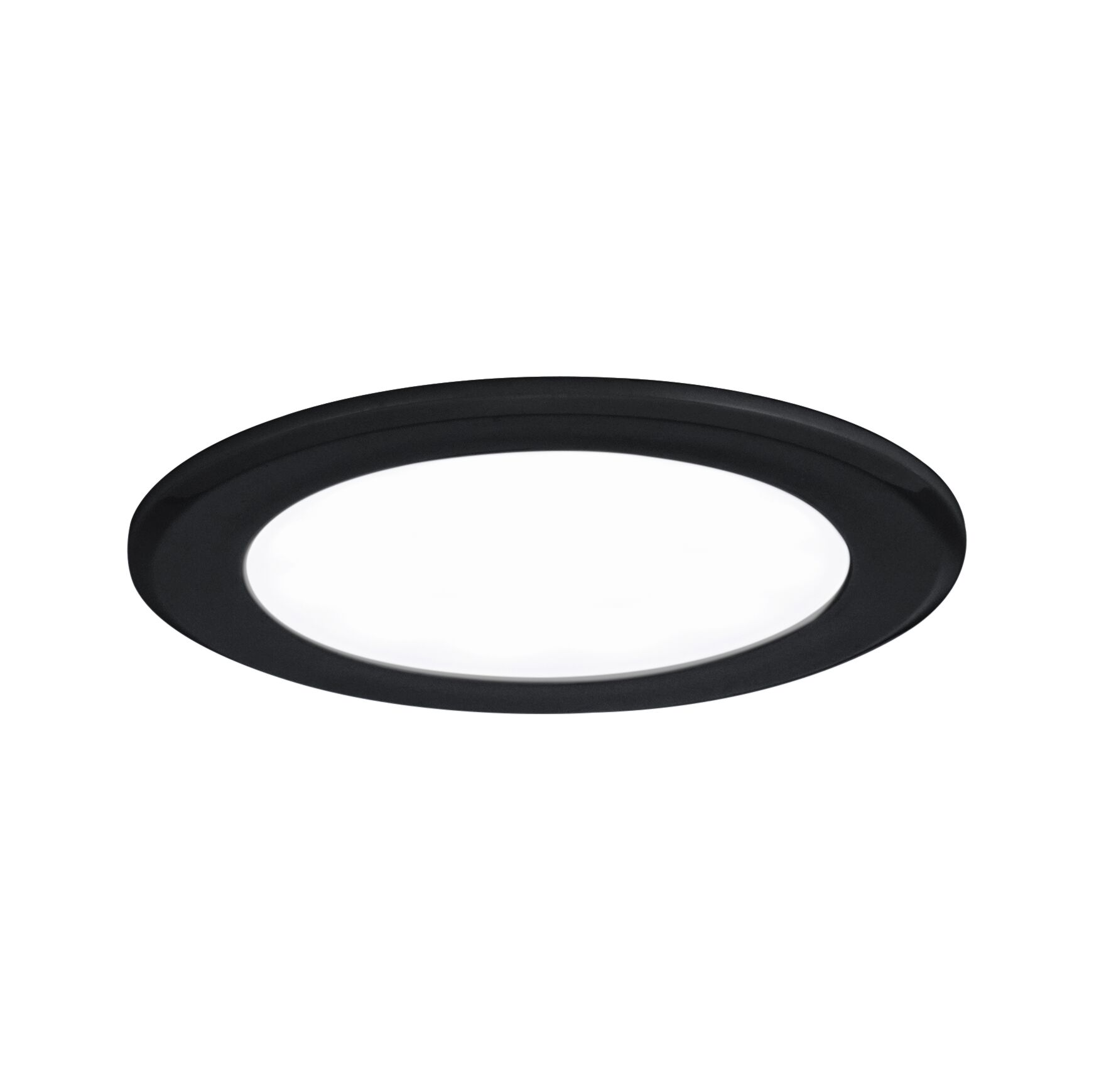 Rund LED-indbygningspanel med sort ramme og hvid diffuser til moderne belysning