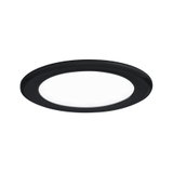 Rund LED-indbygningspanel med sort ramme og hvid diffuser til moderne belysning