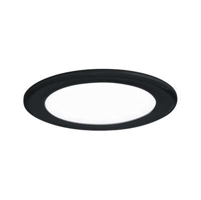 Rund LED-indbygningspanel med sort ramme og hvid diffuser til moderne belysning