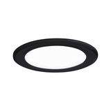Rund LED-indbygningspanel med sort ramme og hvid diffuser til moderne belysning