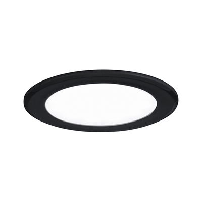 Rund LED-indbygningspanel med sort ramme og hvid diffuser til moderne belysning