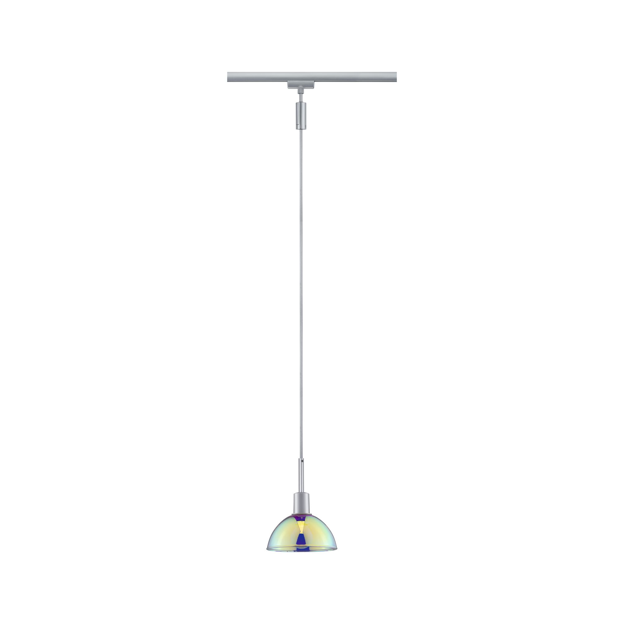 Suspension moderne avec verre irisé et câble métal argenté pour éclairage intérieur élégant