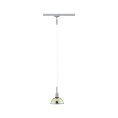 Suspension moderne avec verre irisé et câble métal argenté pour éclairage intérieur élégant