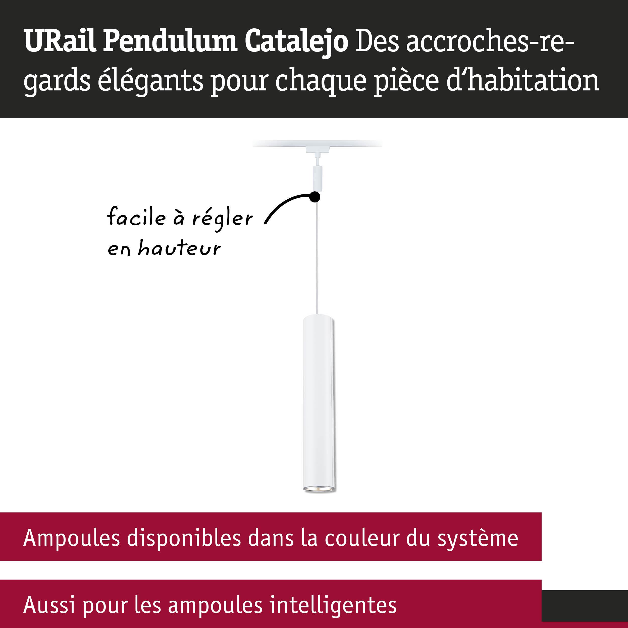 Suspension URail Pendulum blanche en métal, réglable en hauteur pour systèmes d'éclairage LED