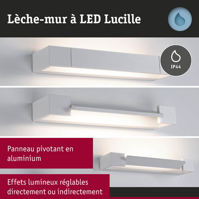 Applique murale LED blanche Lucille en aluminium avec indice IP44 et effets lumineux réglables