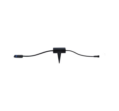 Zwarte grondpin connector met kabel voor buitenverlichting van duurzaam kunststof.