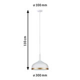 Witte metalen hanglamp met gouden rand, 110 cm lang, 30 cm diameter, moderne LED verlichting
