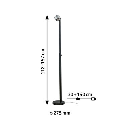 Black metal floor lamp with adjustable height 112-157 cm and 275 mm diameter base