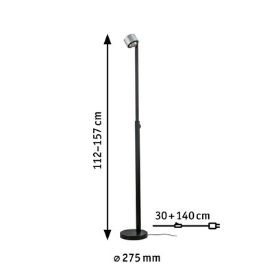 Schwarze Stehleuchte aus Metall mit verstellbarer Höhe 112-157 cm und 275 mm Durchmesser