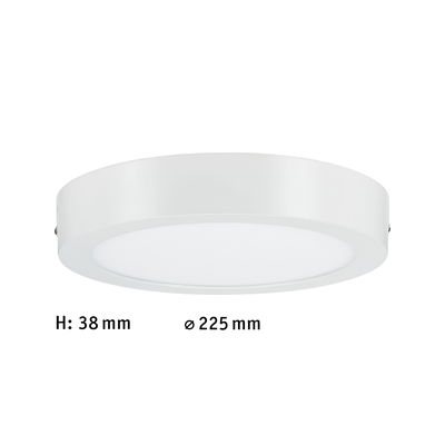 Flat white LED ceiling light made of plastic with 225 mm diameter for modern room lighting.