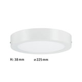 Flache weiße LED-Deckenleuchte aus Kunststoff mit 225 mm Durchmesser für moderne Raumbeleuchtung.