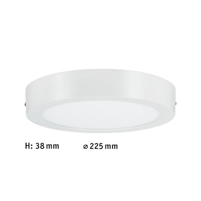 Flache weiße LED-Deckenleuchte aus Kunststoff mit 225 mm Durchmesser für moderne Raumbeleuchtung.