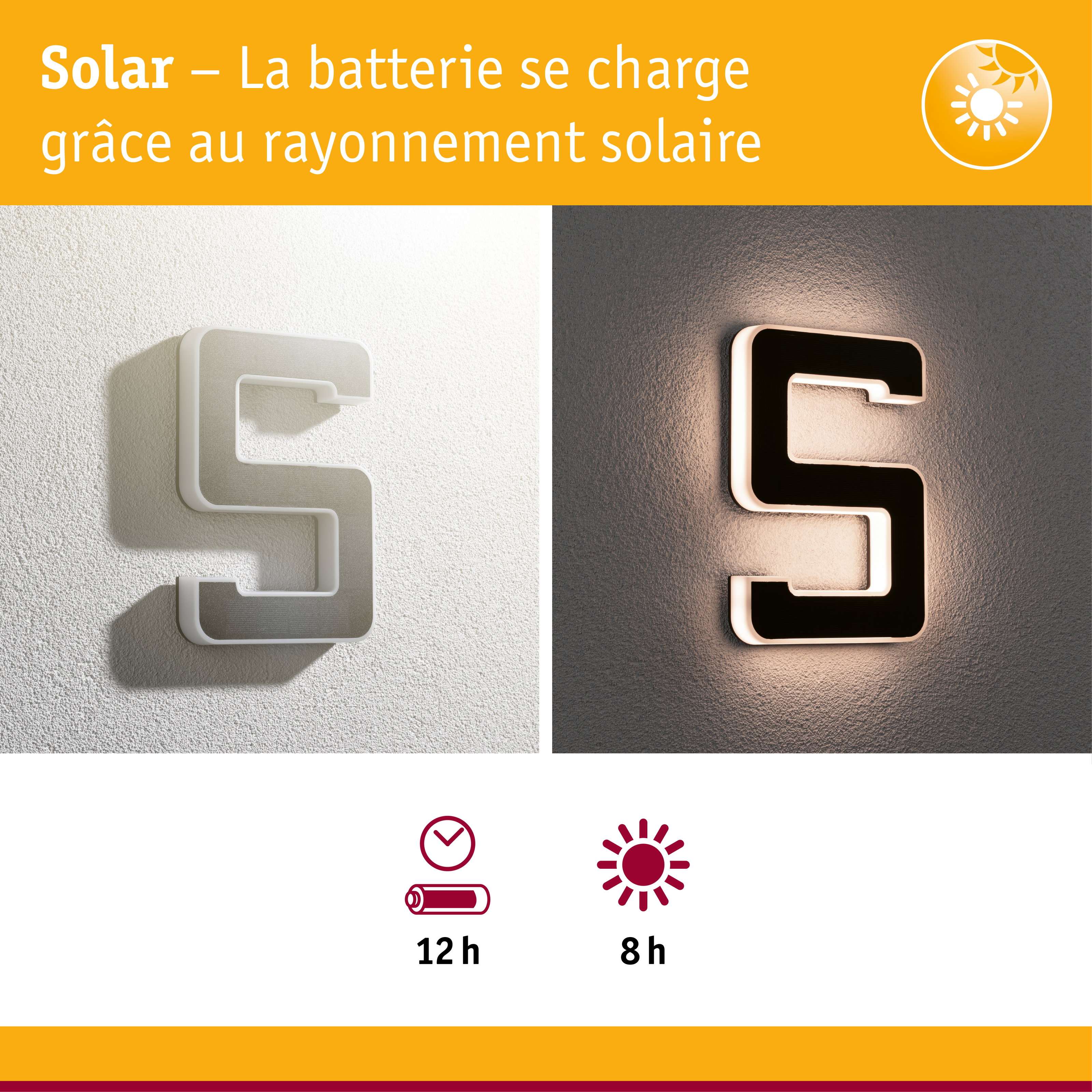 Applique murale solaire blanche et noire avec éclairage LED et longue autonomie de batterie