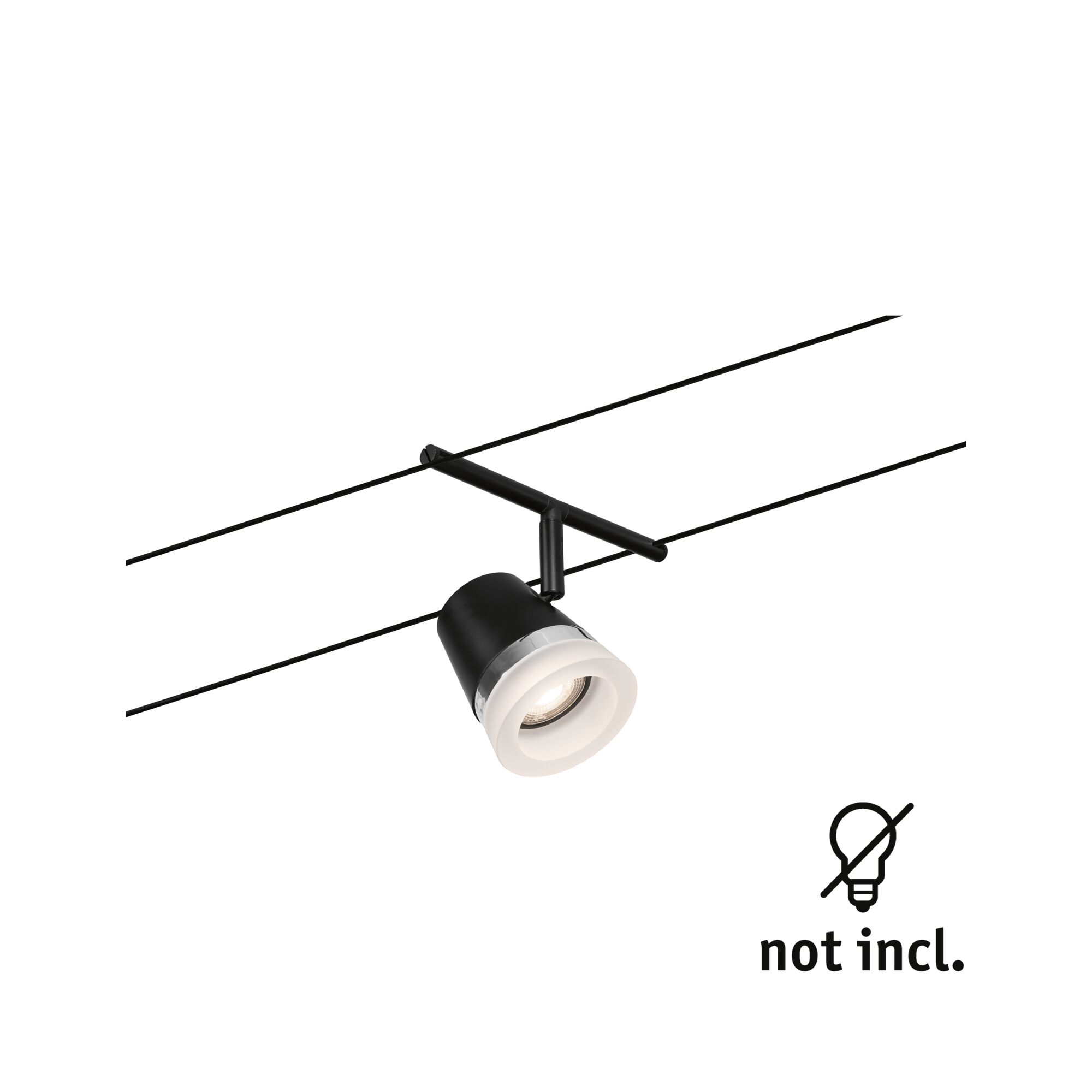Sort LED-kabelspot med hvid diffuser, moderne minimalistisk loftslampe uden pære inkluderet