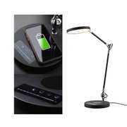 Lampe de bureau LED noire avec panneau tactile et chargeur sans fil pour smartphone en métal