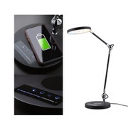 Black LED desk lamp with touch control panel and wireless smartphone charger made of metal