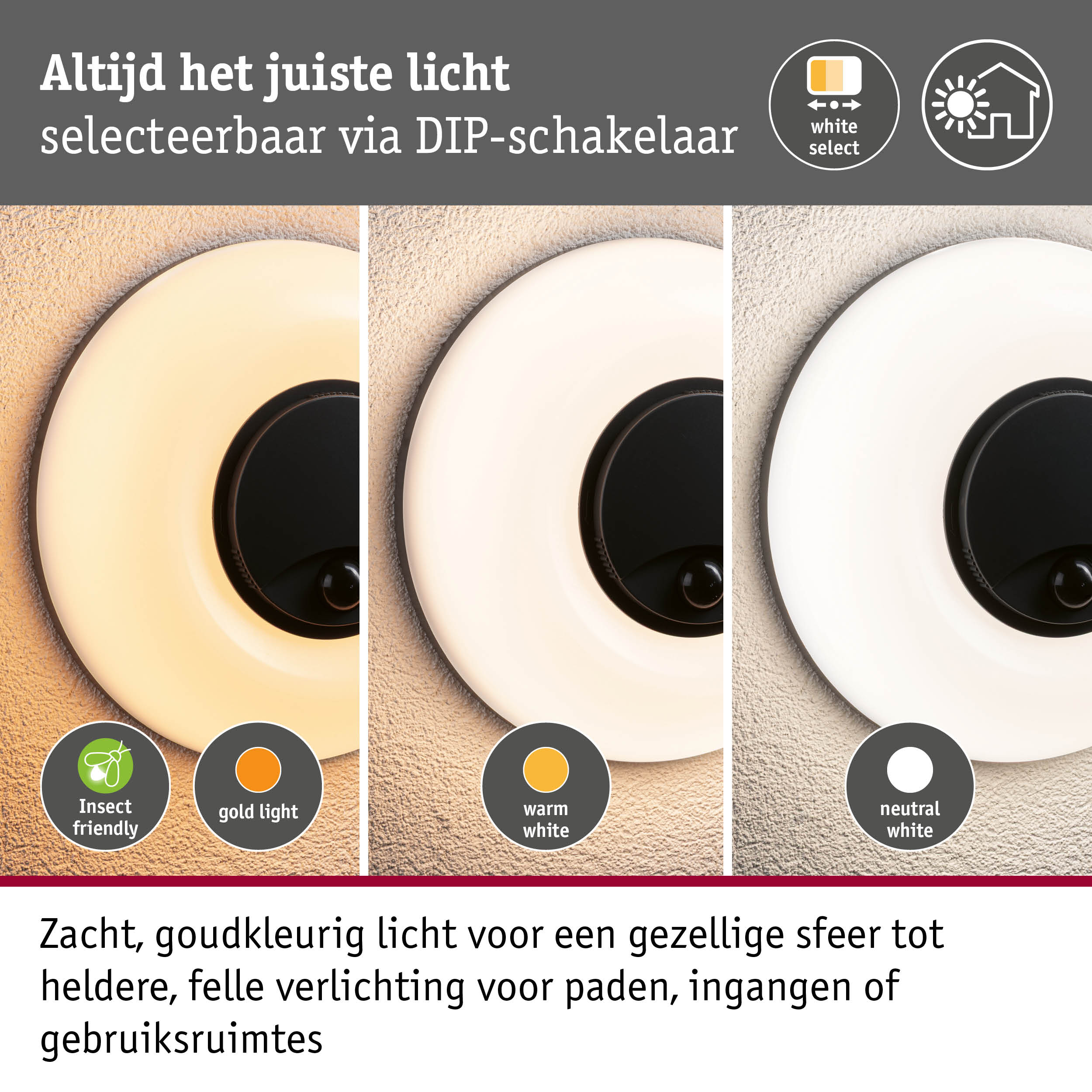 LED-wandarmatuur voor buiten Aureva incl. bewegingsmelder IP65 rond 220mm 2200 - 4000K 20,5W 1630lm 230V Antraciet/Wit Polycarbonaat