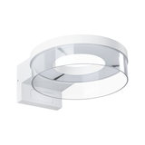 Moderne witte wandspot met transparante acrylring voor stijlvolle LED-verlichting.