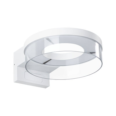 Modern white wall spotlight with transparent acrylic ring for stylish LED lighting.