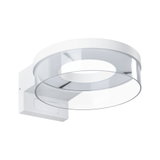 Modern white wall spotlight with transparent acrylic ring for stylish LED lighting.