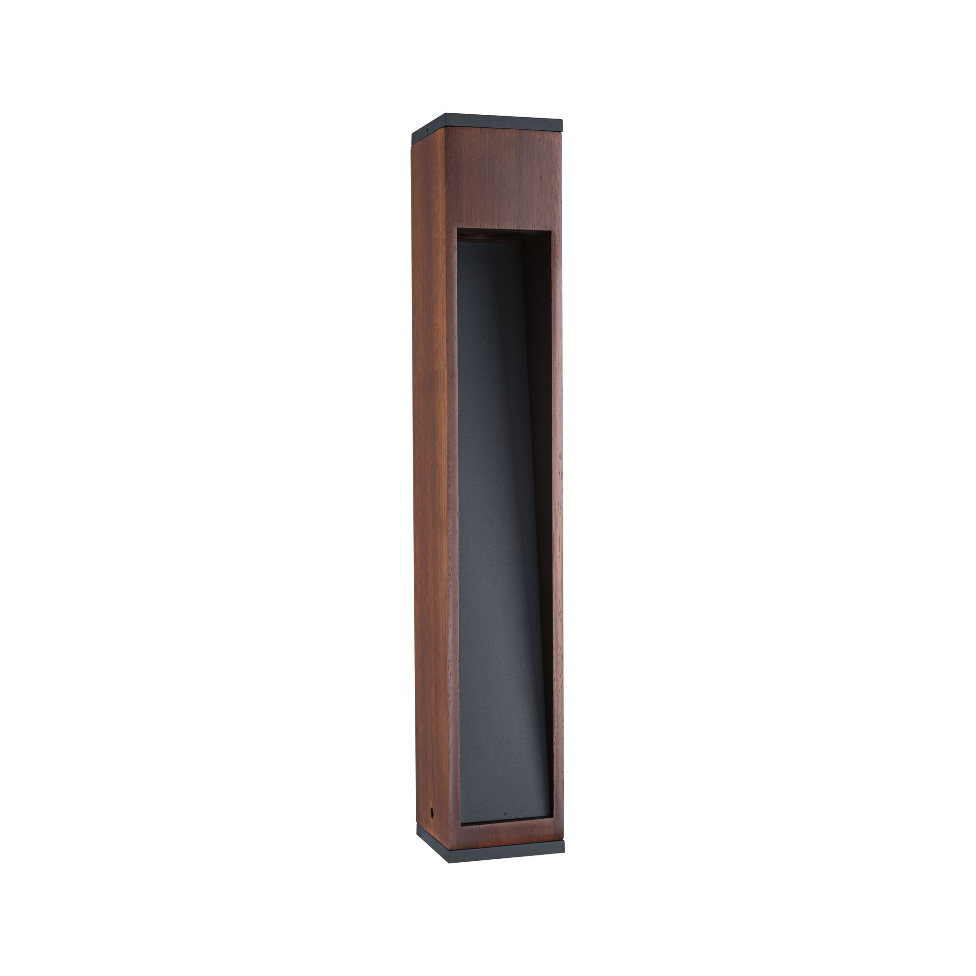 Modern brown wooden outdoor wall light with black inset for garden lighting
