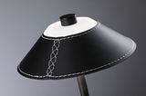 Black leather lampshade with white stitching and black knob for modern lighting design