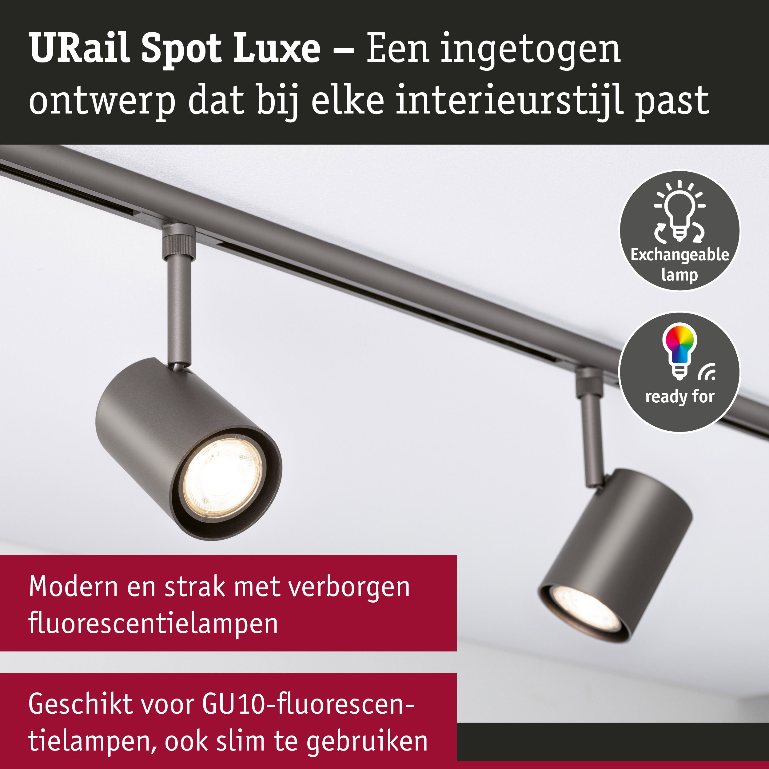 URail Railspot Luxe GU10 max. 10W dimbaar 230V Titaanium