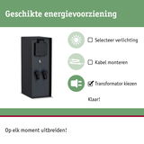 Zwarte transformator met beschermkap en aansluitingen voor energiezuinige verlichtingssystemen