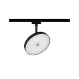 Round black LED track light with white diffuser for modern indoor lighting