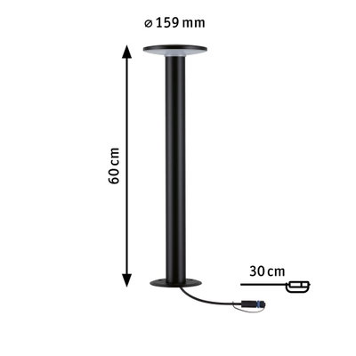 Black metal ceiling support 60 cm high with 159 mm diameter and 30 cm cable length