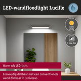 Witte LED-wandfloodlight Lucille met warm wit licht en 3-traps dimfunctie voor binnenverlichting