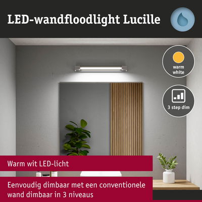 Witte LED-wandfloodlight Lucille met warm wit licht en 3-traps dimfunctie voor binnenverlichting