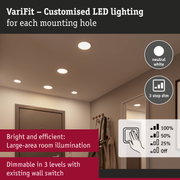 VariFit neutral white LED recessed lights with 3-step dimming via existing wall switch