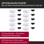 LED-Einbauleuchten FixedLED weiß im 10er Set mit 68 mm Standard-Bohrdurchmesser für einfache Montage