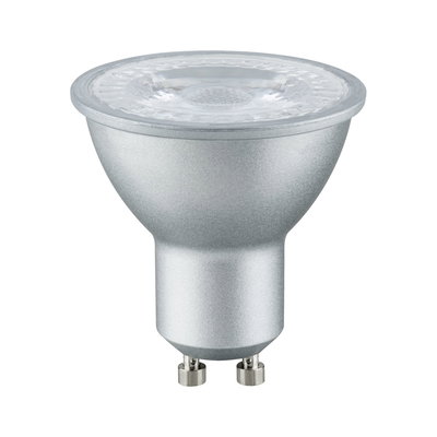 Silver LED spotlight with GU10 base made of aluminum for energy-efficient lighting