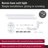 Barreo base unit light with white plastic housing and remote control, LED light strip with plug connections