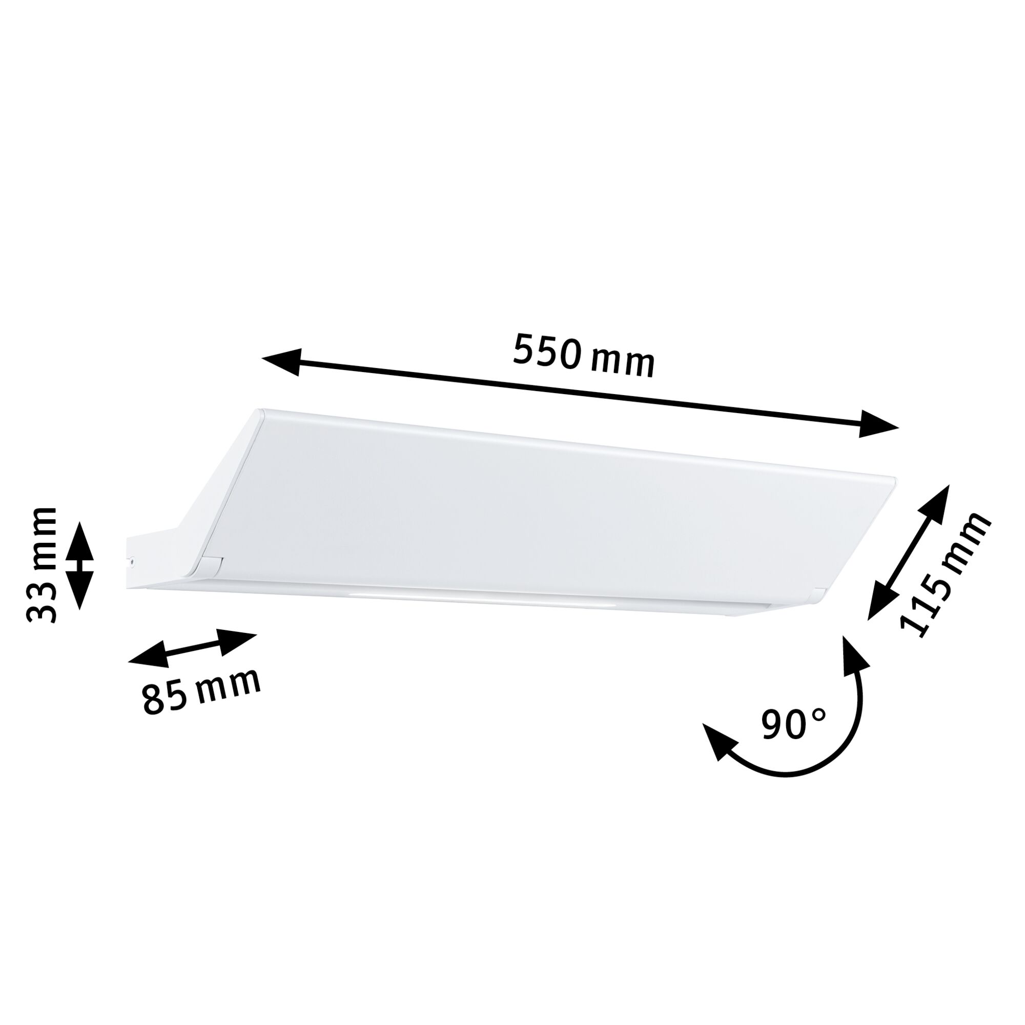 White metal LED wall light 550 mm long with 90° tilt for modern indoor lighting solutions