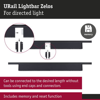 Black URail Lightbar Zelos metal track light with memory and reset function for directed lighting