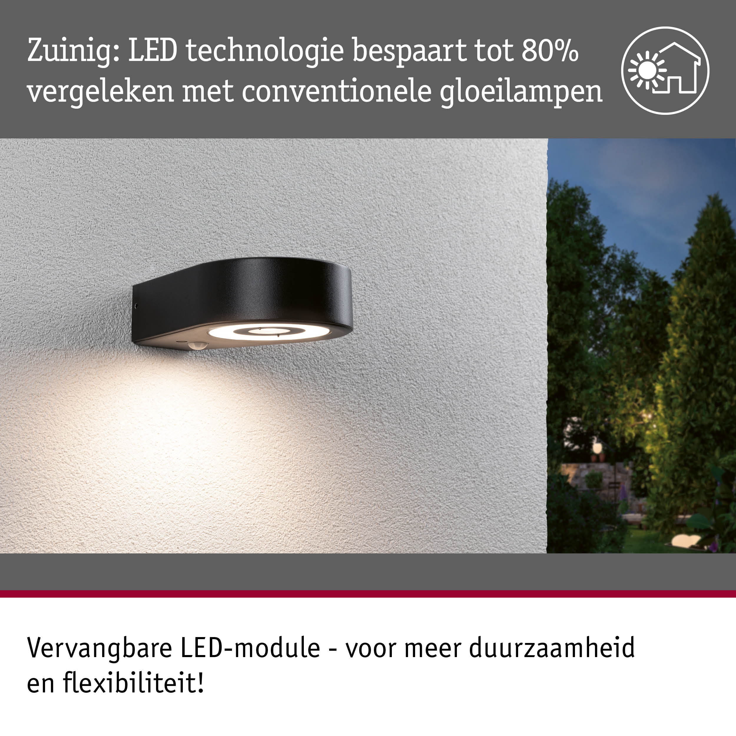Zwarte metalen LED-buitenwandlamp met energiebesparende technologie en vervangbare LED-module