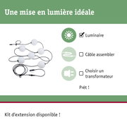 Câble noir avec lampes LED blanches en forme de globe pour éclairage décoratif intérieur
