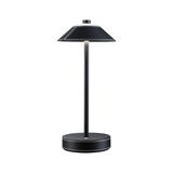Modern black table lamp with leather cover and white stitching, minimalist design for living spaces