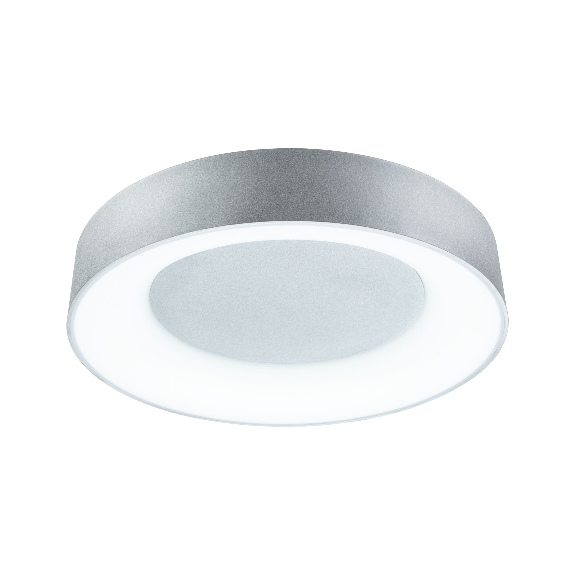 Runde Deckenleuchte aus silbernem Metall mit integriertem LED-Licht für moderne Innenräume