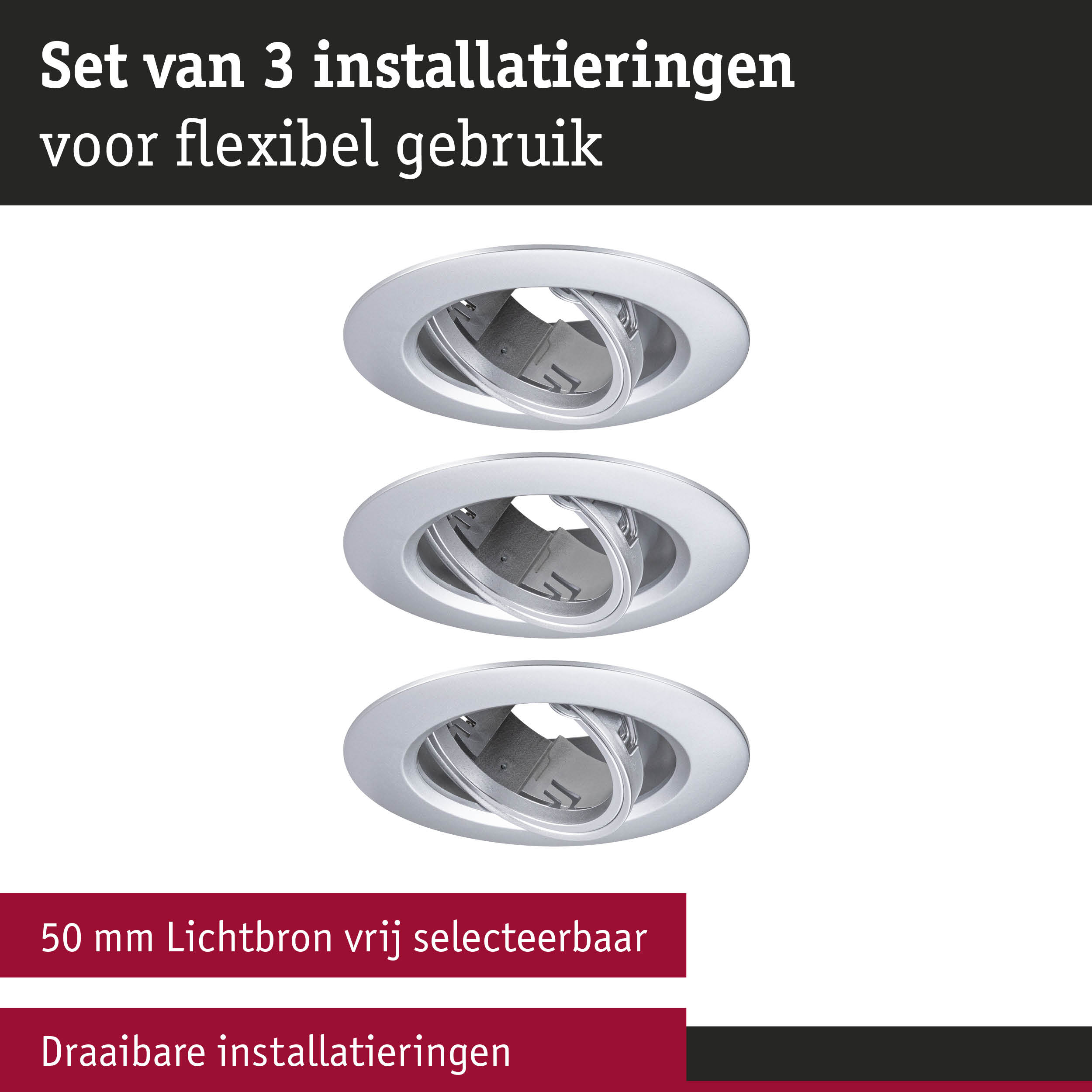 Set van 3 witte metalen inbouwspots met draaibare fittingen voor flexibele verlichting