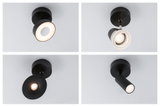 Vier verschiedene schwarze Deckenstrahler aus Metall mit LED-Beleuchtung für moderne Innenräume