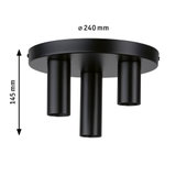 Schwarze Deckenleuchte aus Metall mit drei zylindrischen Leuchtkörpern und Maßen 240x145 mm