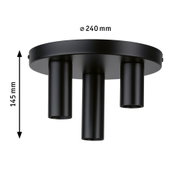 Schwarze Deckenleuchte aus Metall mit drei zylindrischen Strahlern und 240 mm Durchmesser