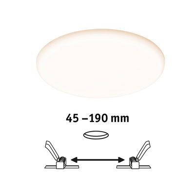 Round LED ceiling light with white diffuser and adjustable installation size 45 to 190 mm
