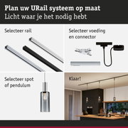 Modulair URail railsysteem met keuze uit rails, connectoren en pendelverlichting voor maatwerk verlichting
